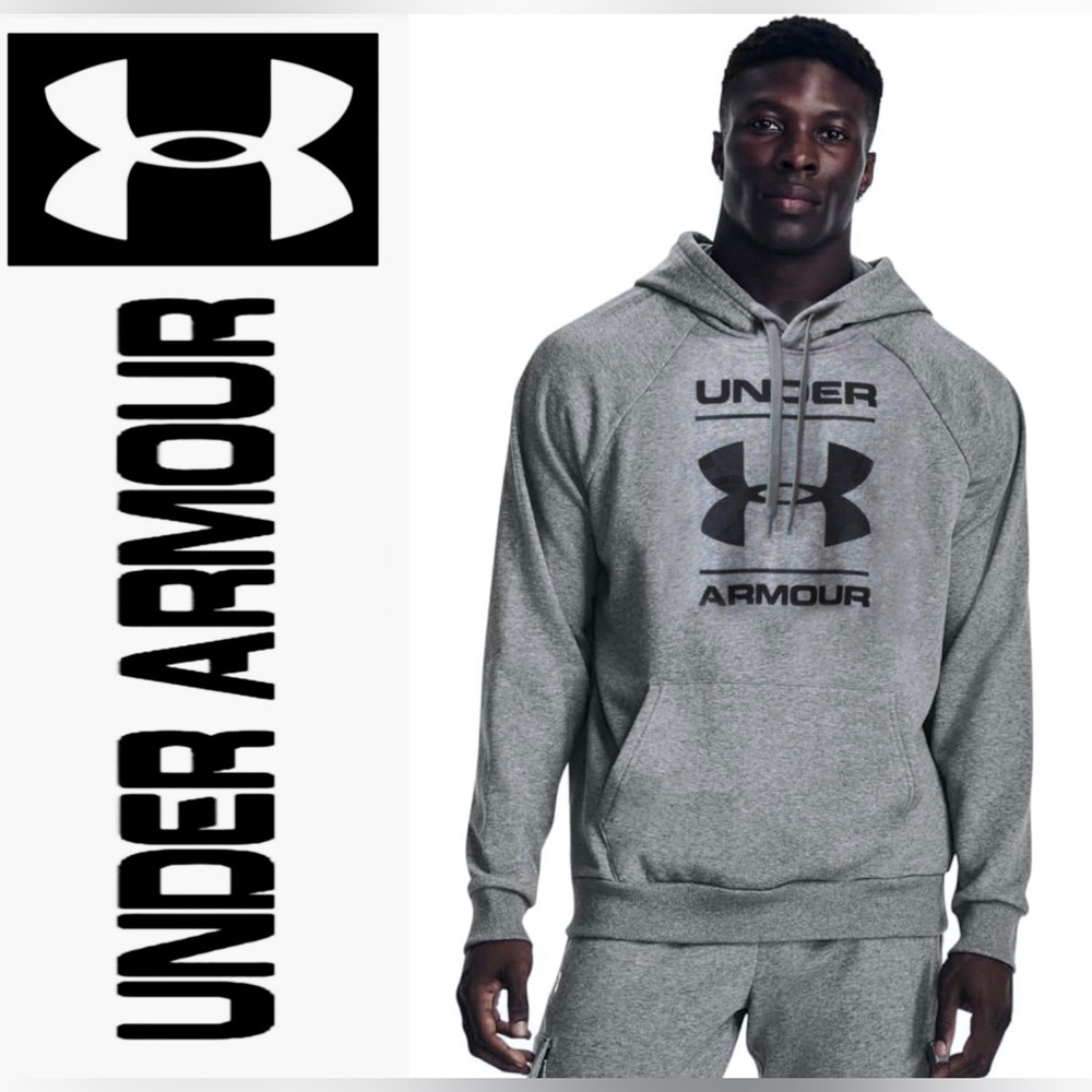 UNDER ARMOUR Men's Big Logo Pullover Hoodie, Pitch Gray/Black Camo, Size Small